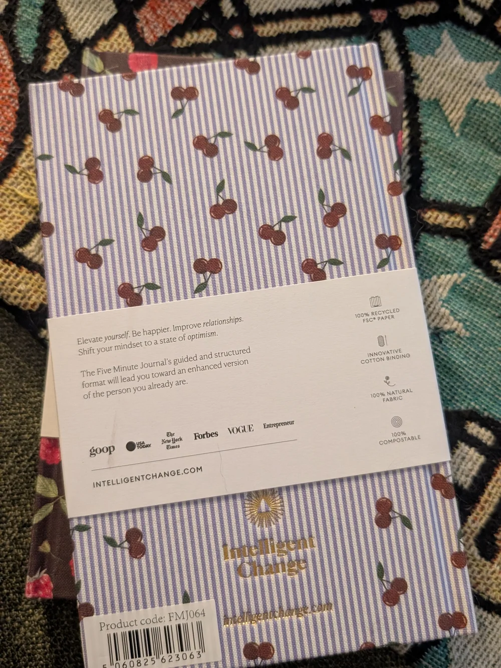 The Five Minute Journal By Intelligent- Cherry Stripe Guided Gratitude Journal